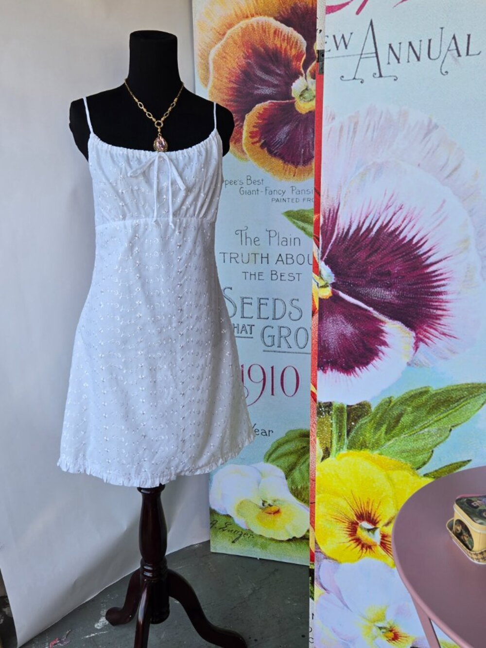 Anchor Blue Vintage-Style White Embroidered Baby Doll Dress Milkmaid Large - Picture 3 of 8